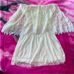 Tbags Los Angeles Strapless Cream Lace Origami mini dress or tunic top